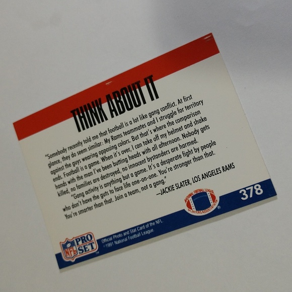 🏈1991 Pro Set # 378 JACKIE SLATER Los Angeles Rams KEEP THE PEACE - Picture 4 of 4